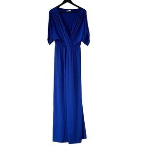 Blue Maxi Wrap Dress - Elegant Women's V-Neck Maxi